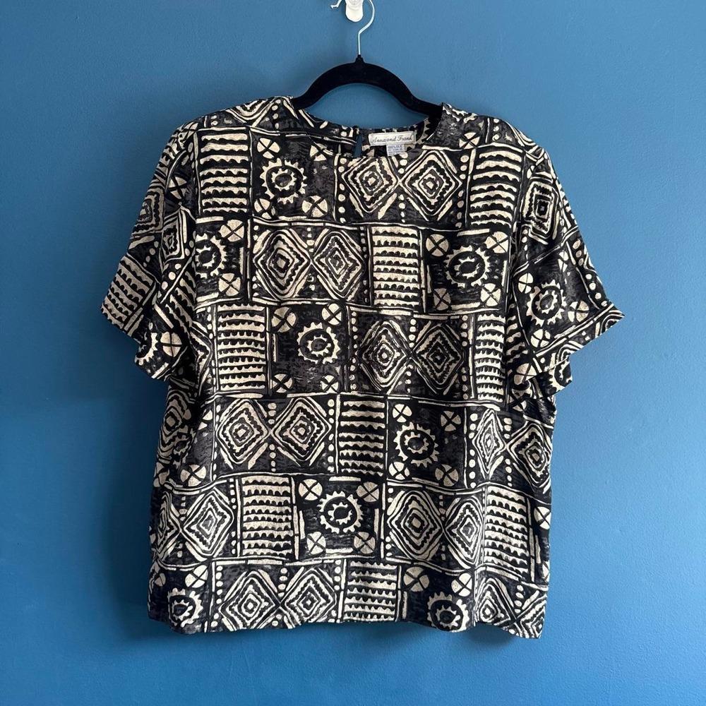Vintage 80s Silk Blouse Women's Size Medium Anna And Frank Patterned Retro